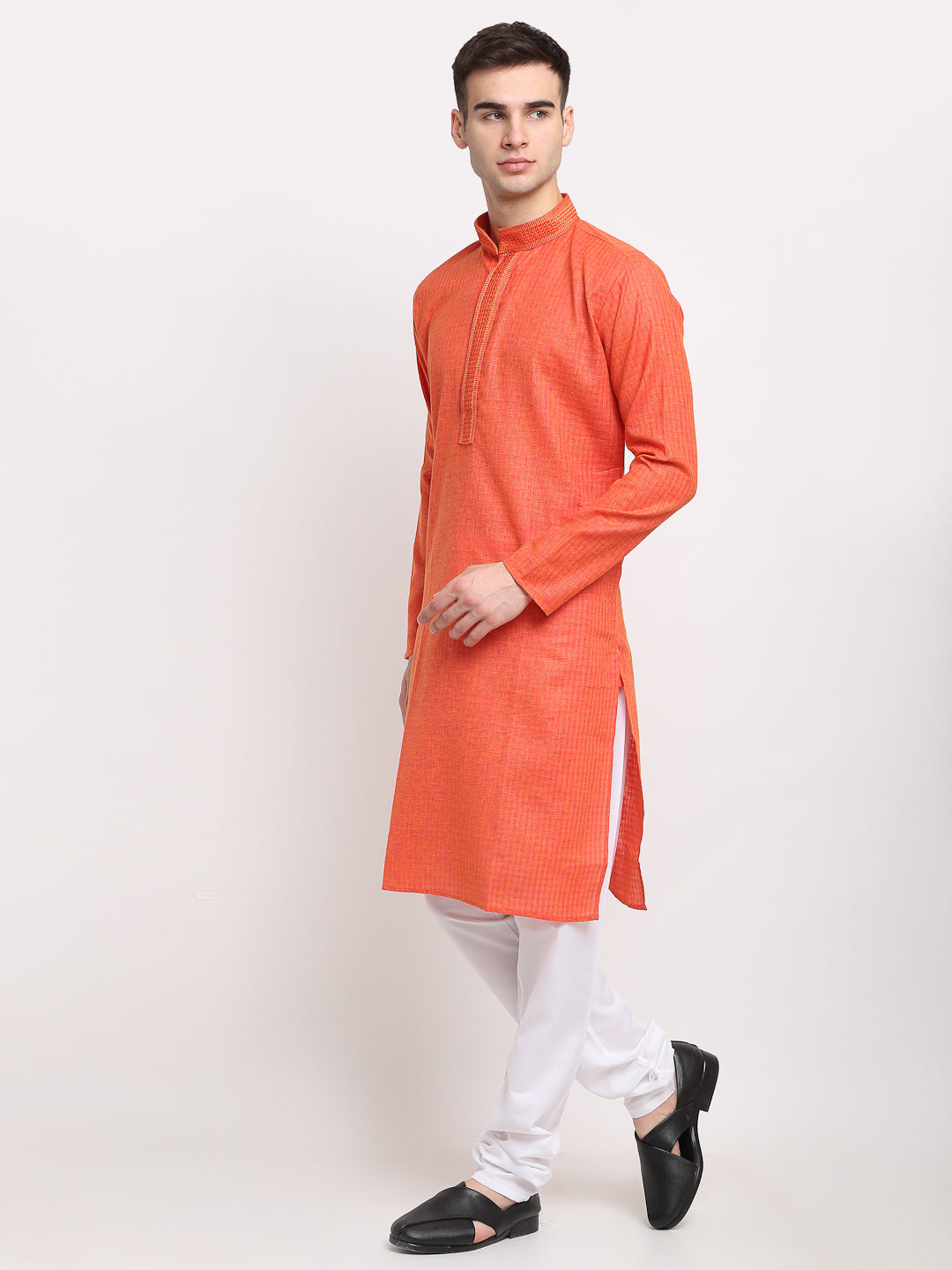 Jompers Men's D-Orange Woven Kurta Only