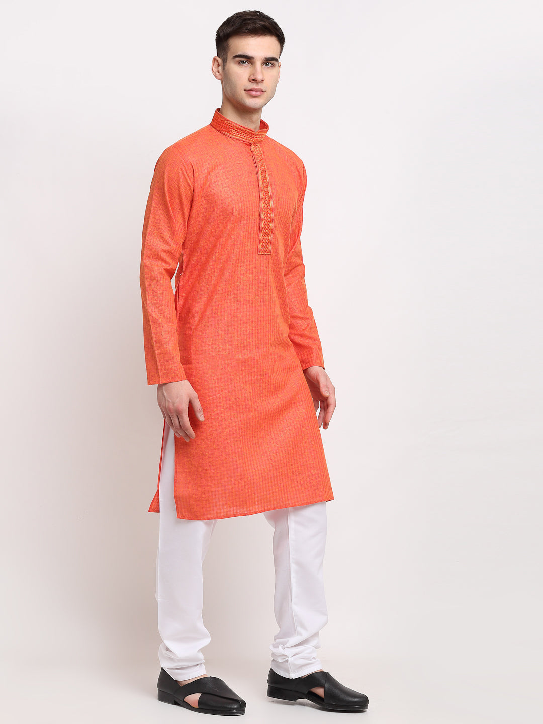 Jompers Men's D-Orange Woven Kurta Only