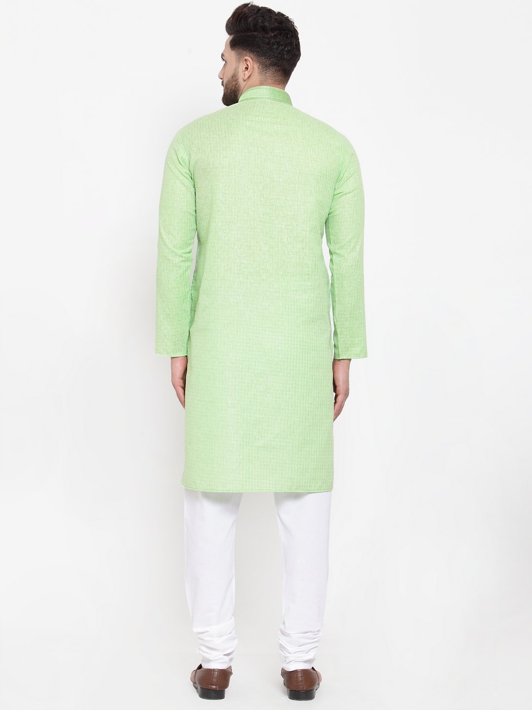 Jompers Men Green & White Embroidered Kurta with Churidar