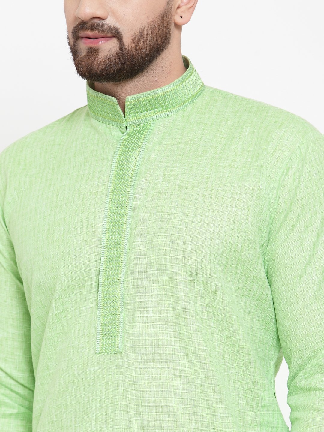 Jompers Men Green & White Embroidered Kurta with Churidar