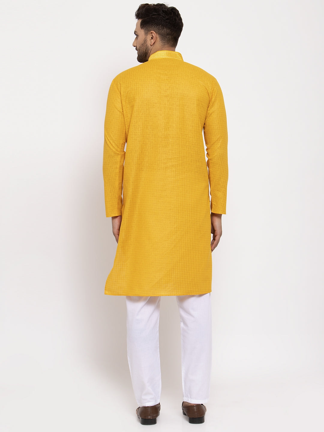 Jompers Men's Mustard Woven Kurta Only