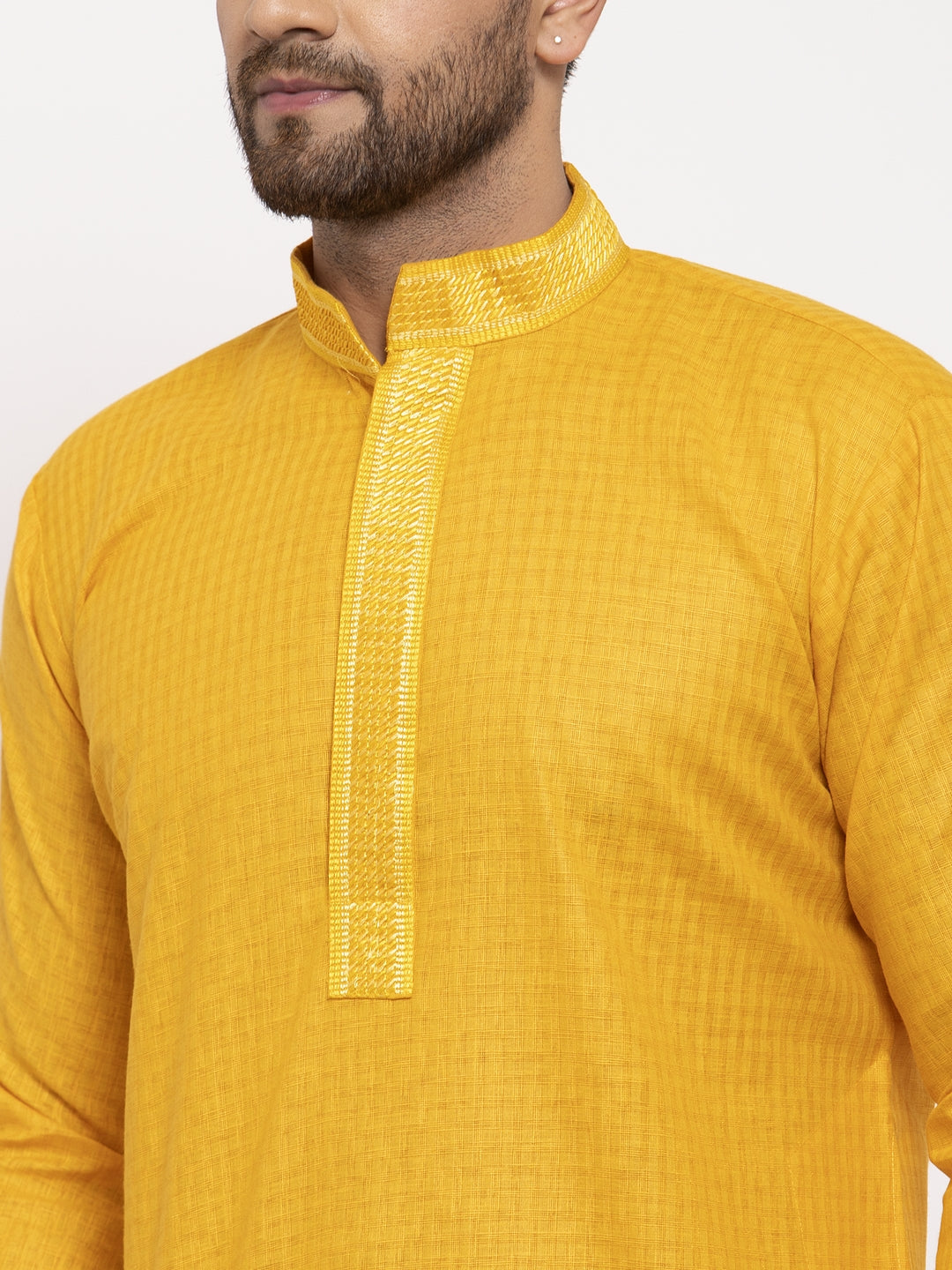 Jompers Men's Mustard Woven Kurta Only