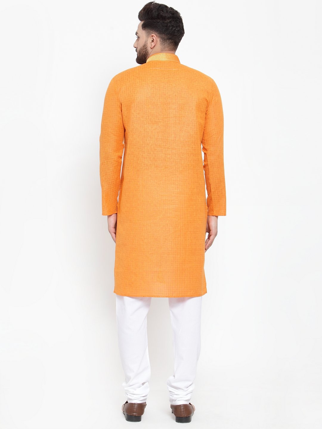 Jompers Men Orange & White Embroidered Kurta with Churidar