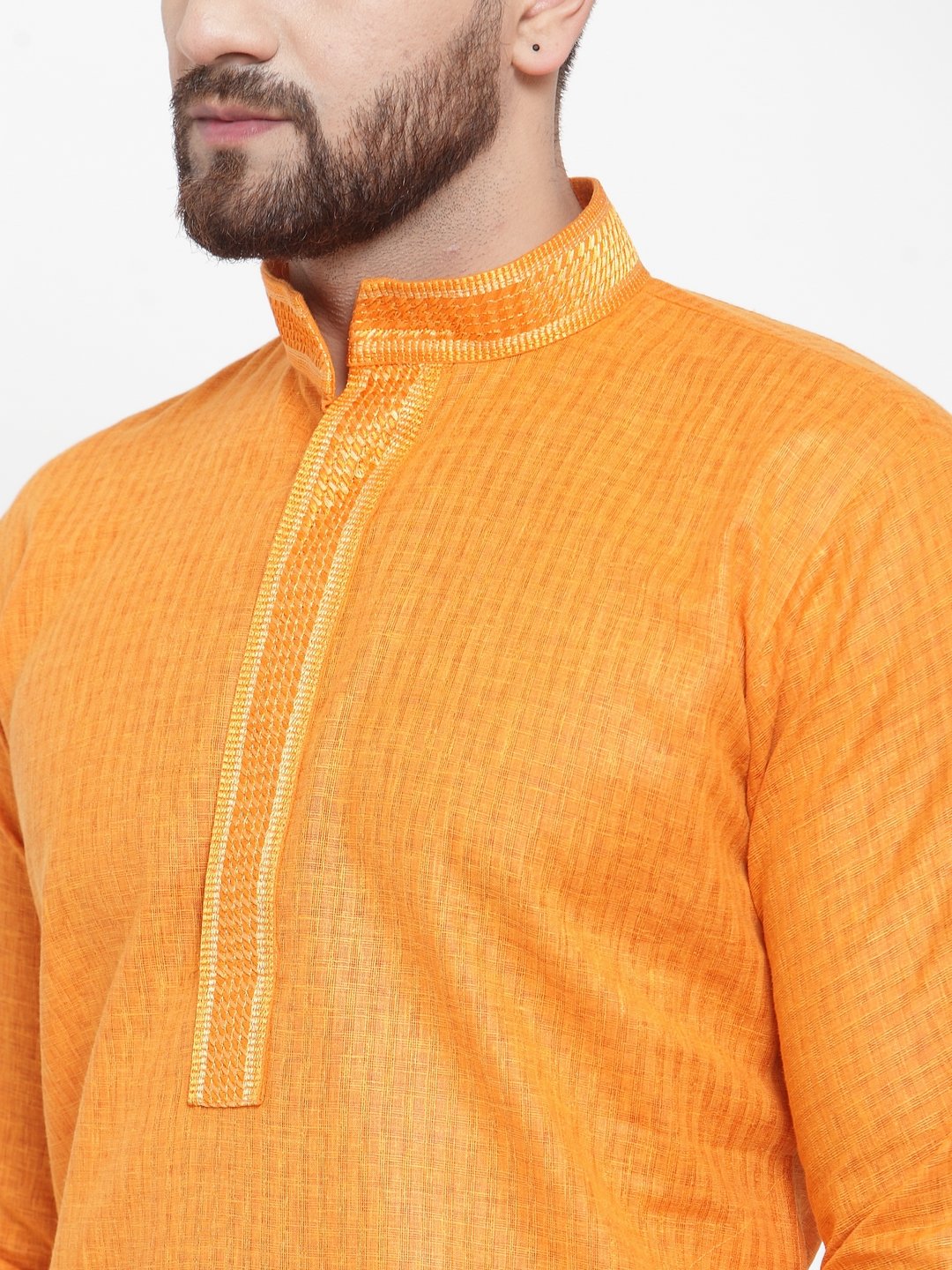 Jompers Men Orange & White Embroidered Kurta with Churidar
