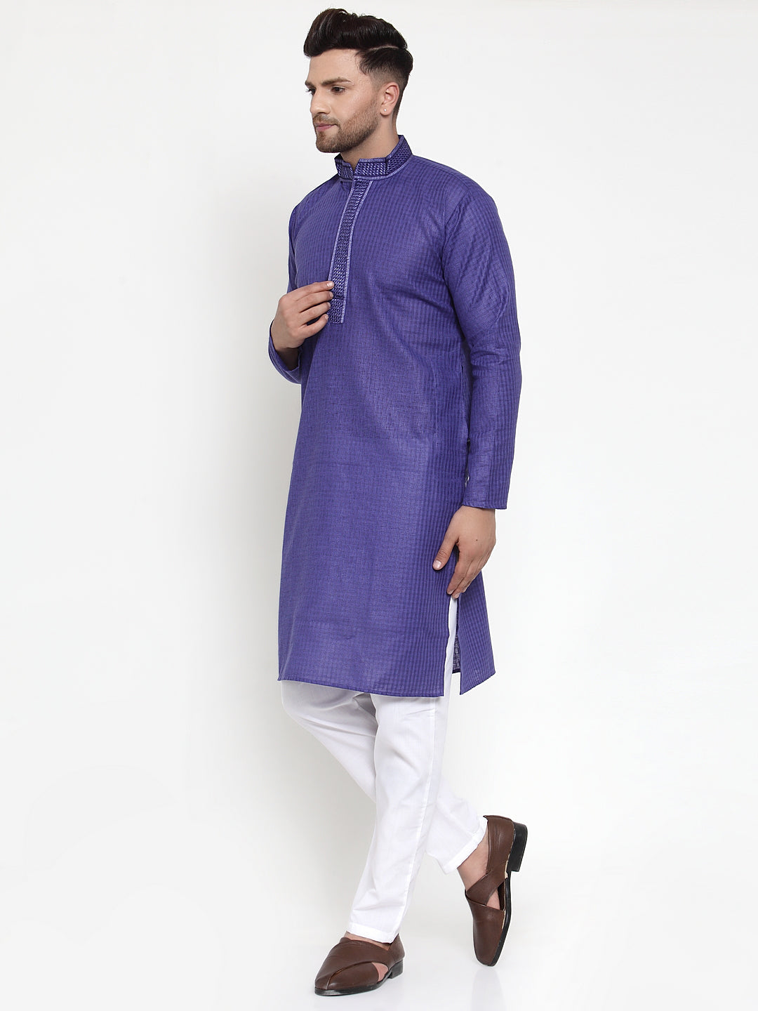 Jompers Men's Beautiful Purple Woven Kurta Only