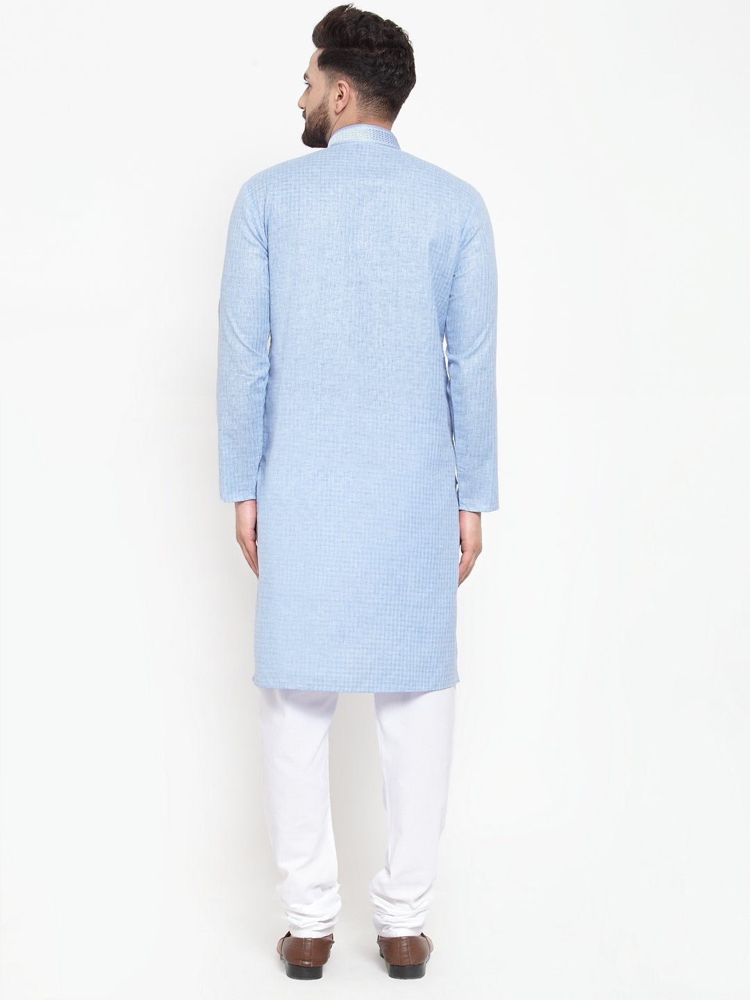 Jompers Men Blue & White Embroidered Kurta with Chudidar
