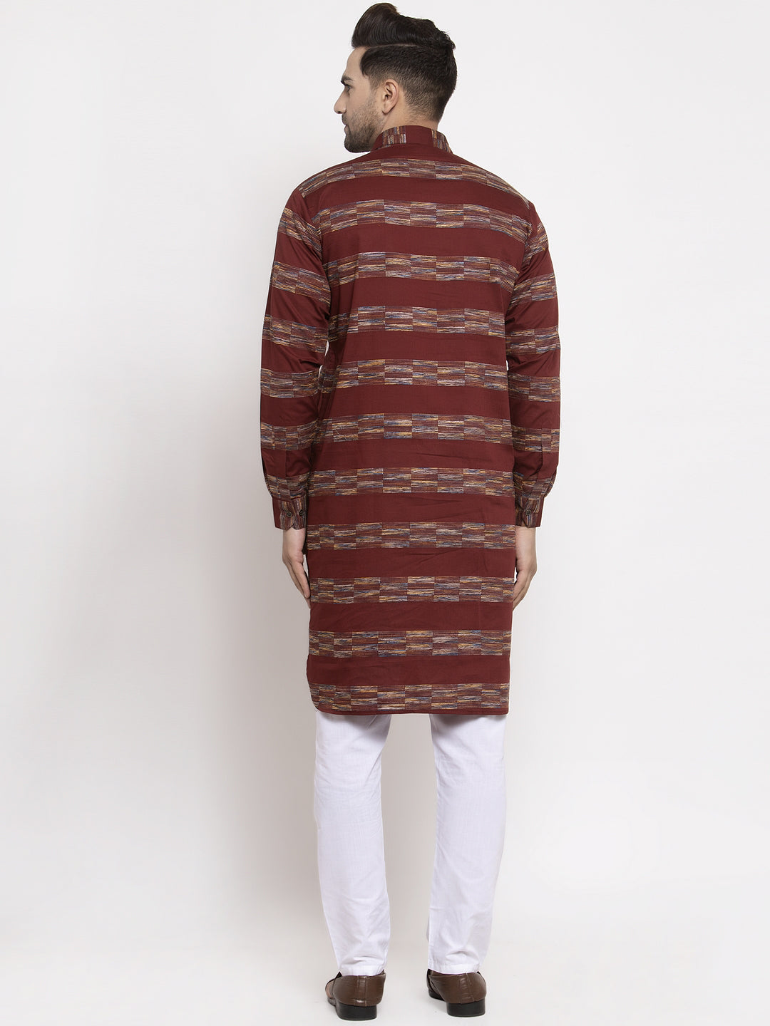Jompers Men Brown Woven Design Kurta with Pyjamas
