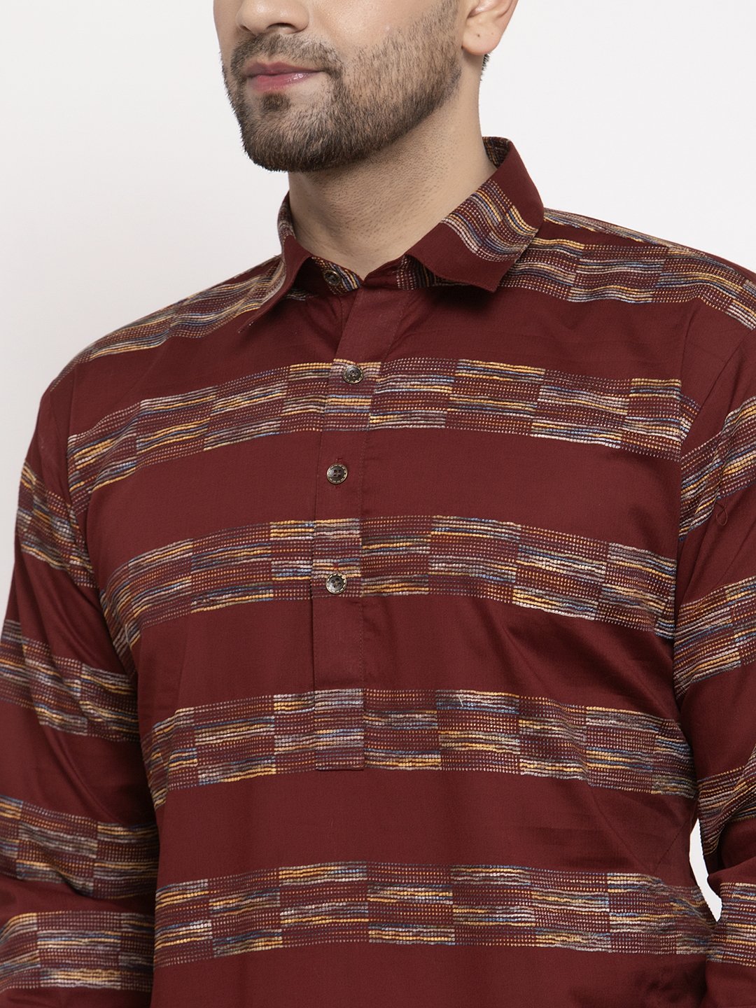 Jompers Men Brown Woven Design Kurta Only
