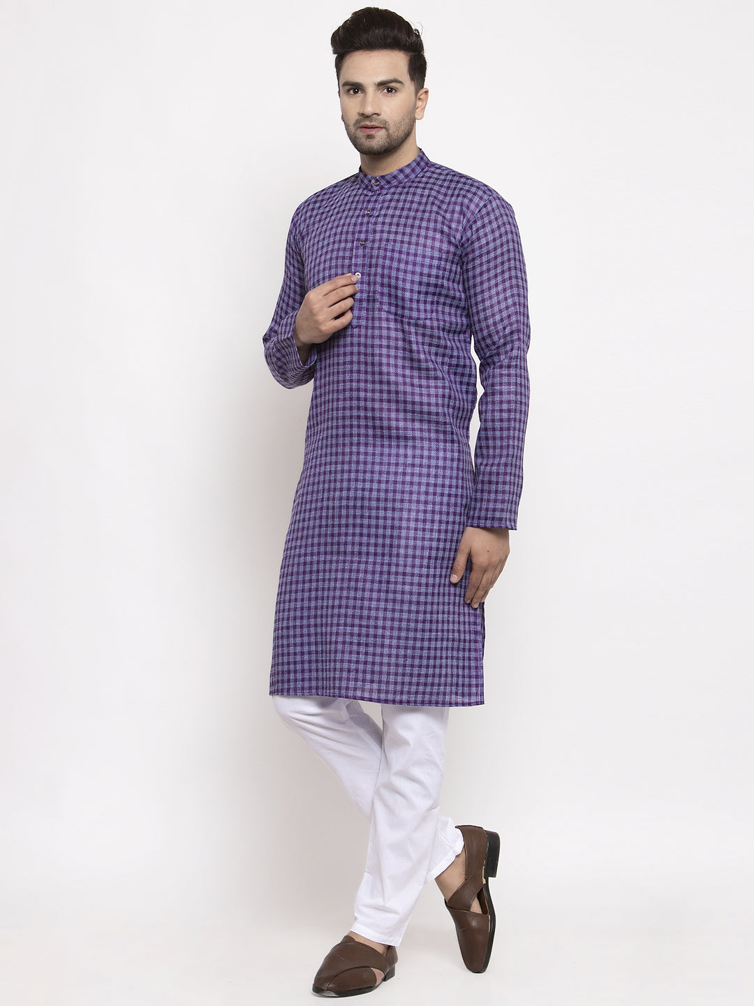 Jompers Men's Purple Woven Kurta Only