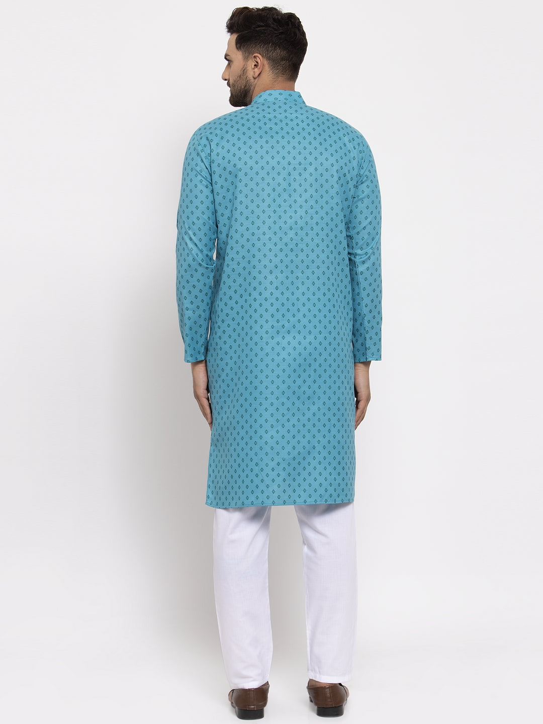 Jompers Men Sky Blue Printed Kurta with Pyjamas