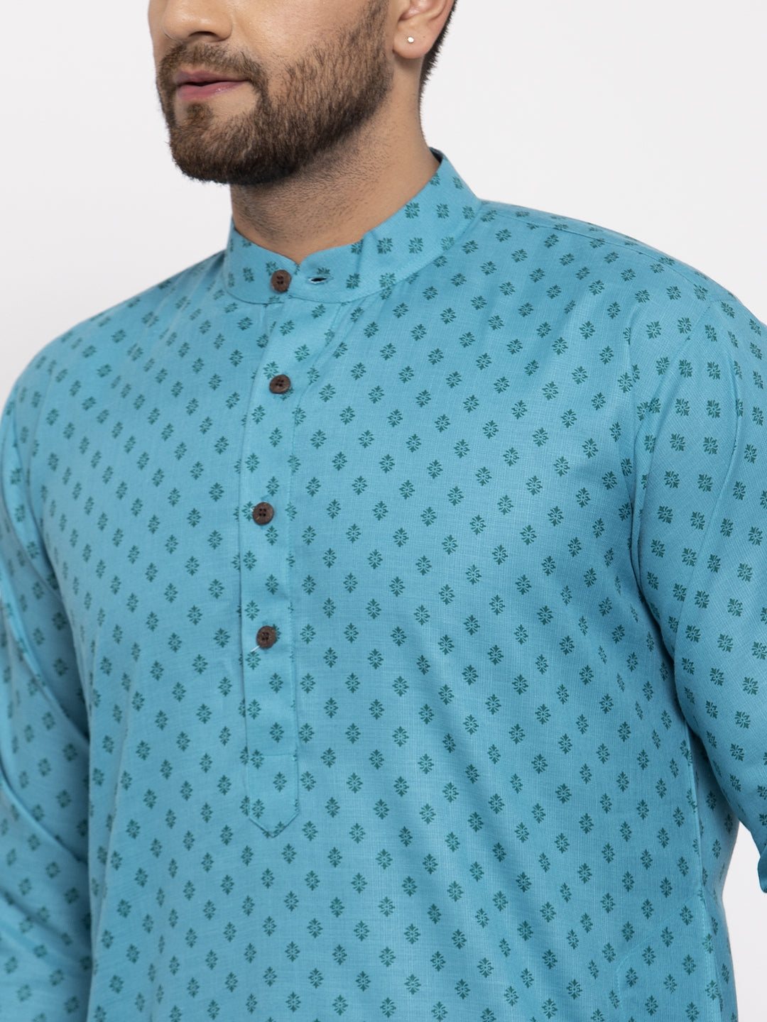 Jompers Men Sky Blue Printed Kurta with Pyjamas