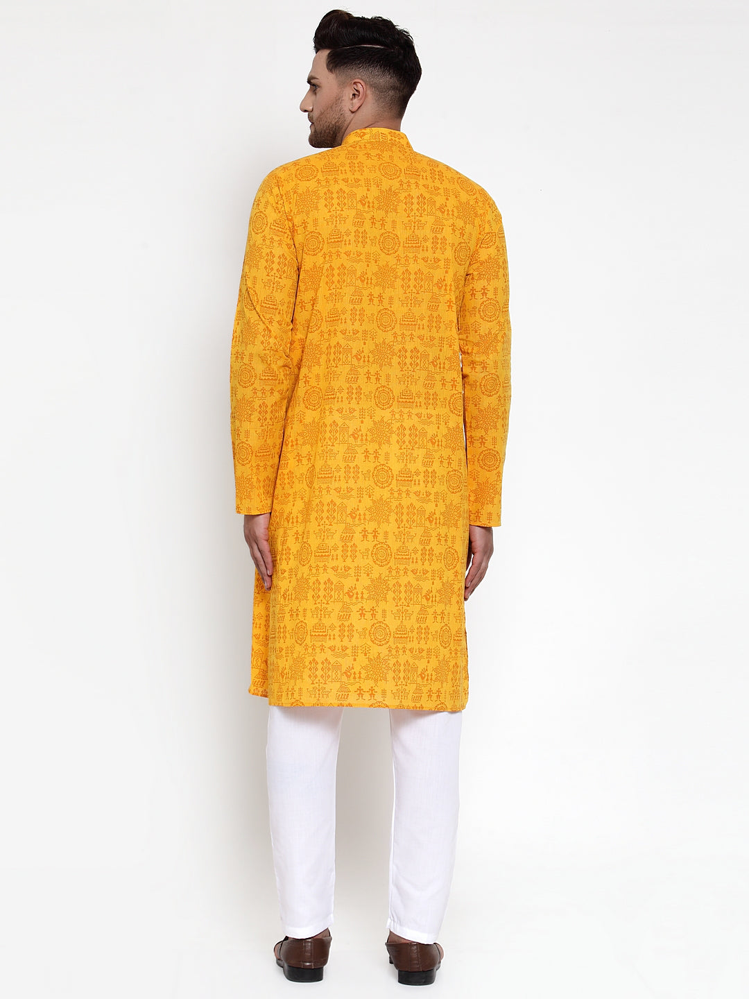 Jompers Men Mustard Printed Straight Kurta