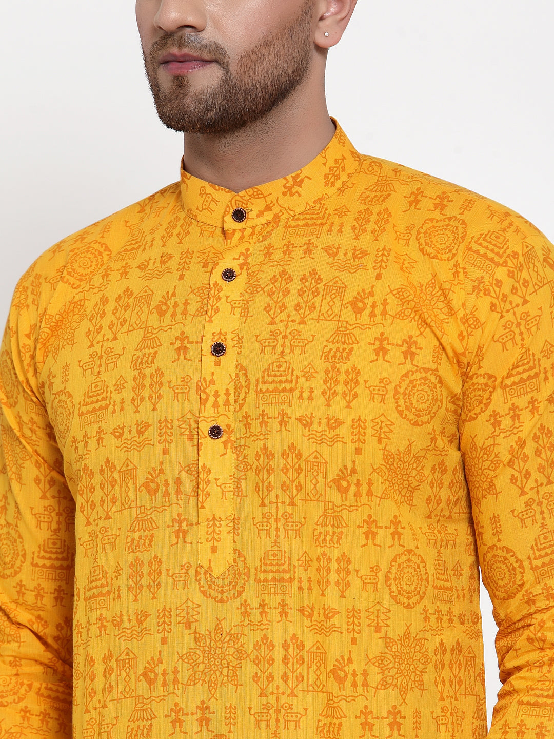 Jompers Men Mustard Printed Straight Kurta