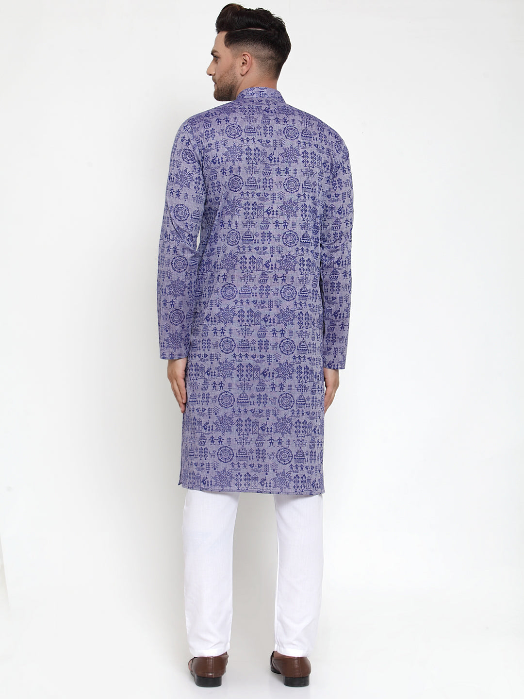 Jompers Men Purple Printed Straight Kurta
