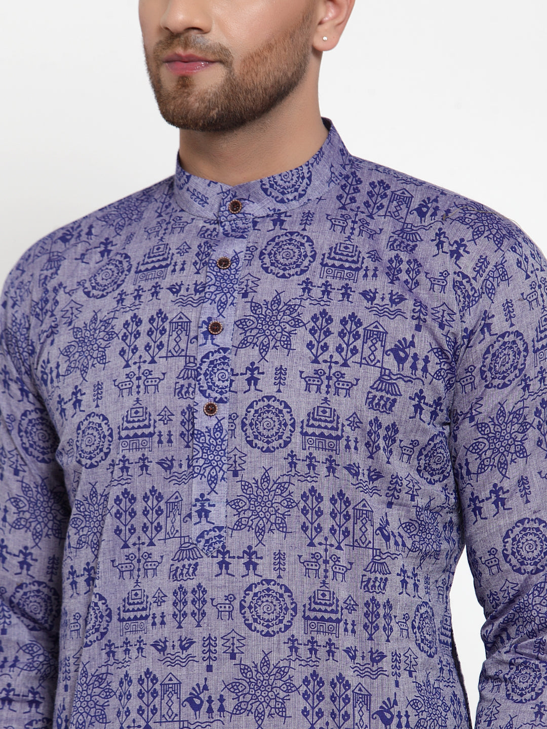 Jompers Men Purple Printed Straight Kurta