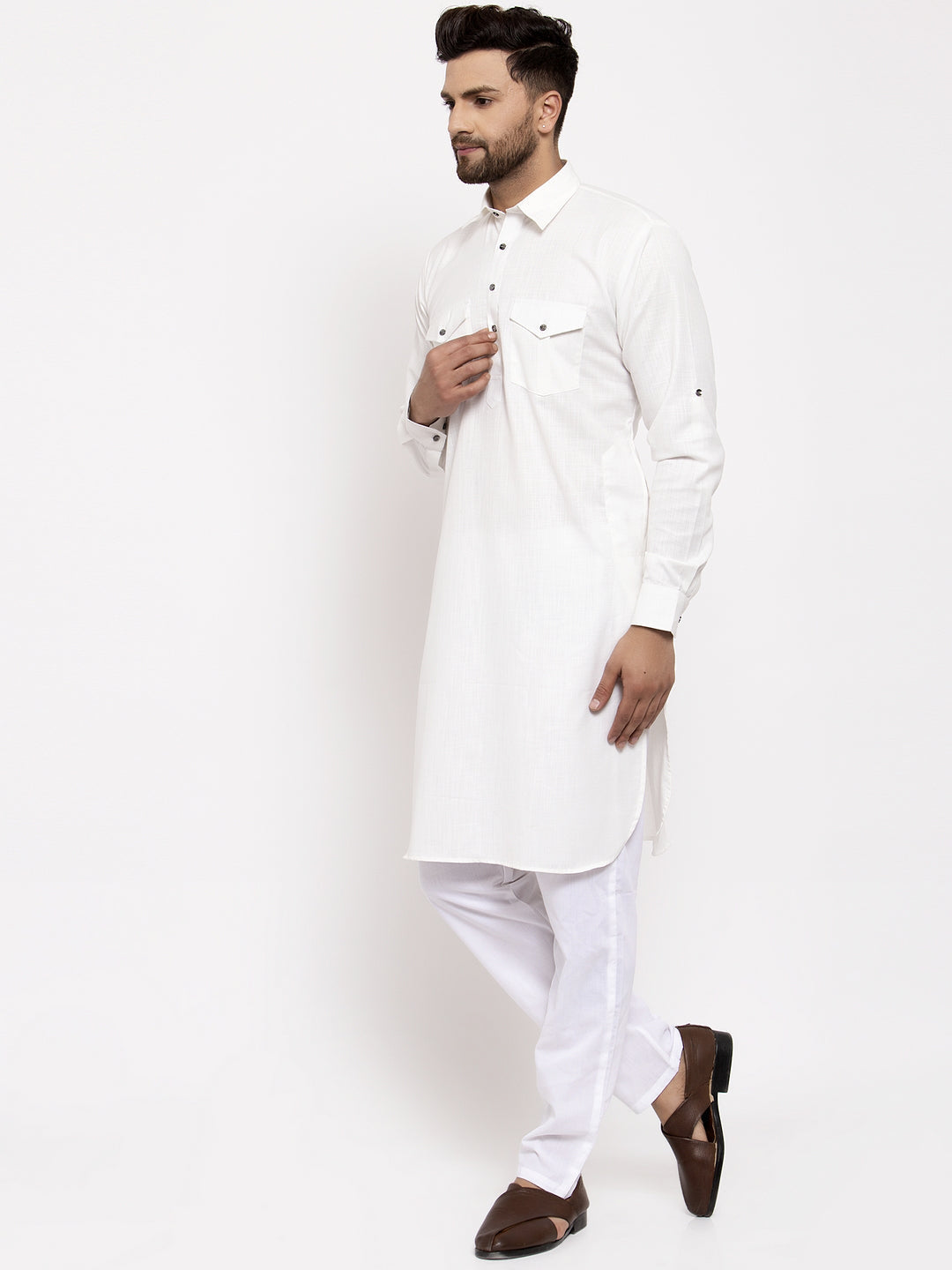 Jompers Men Off-White Solid Kurta with Pyjamas