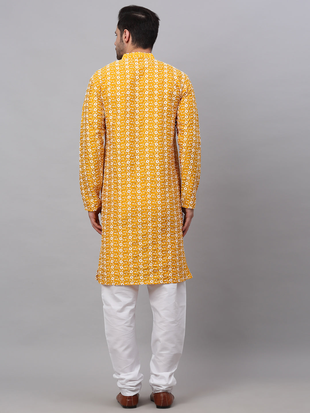 Jompers Men's Mustard Embroidered Kurta with Pyjamas