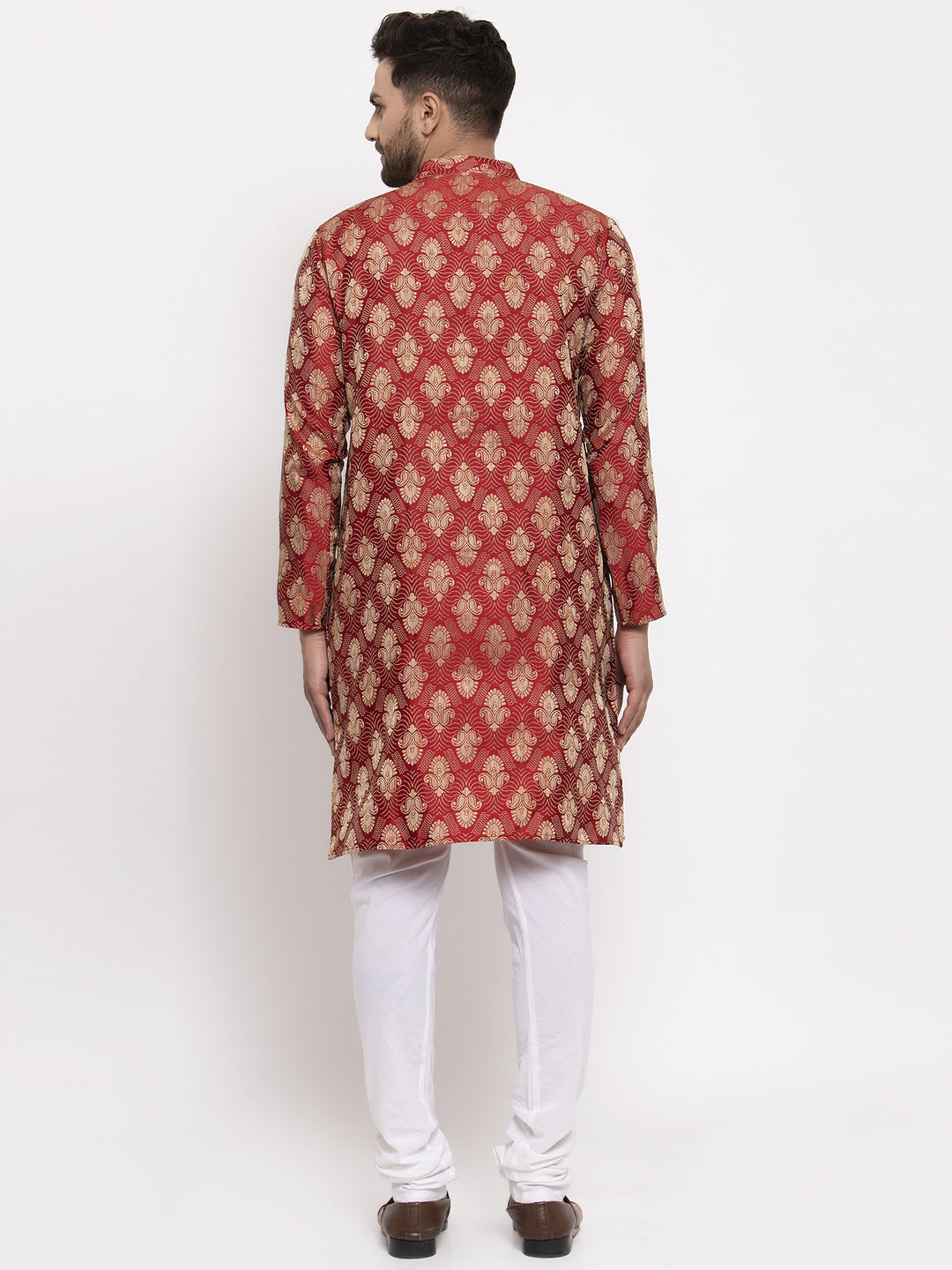 Jompers Men Maroon Jacquard Kurta with Churidar
