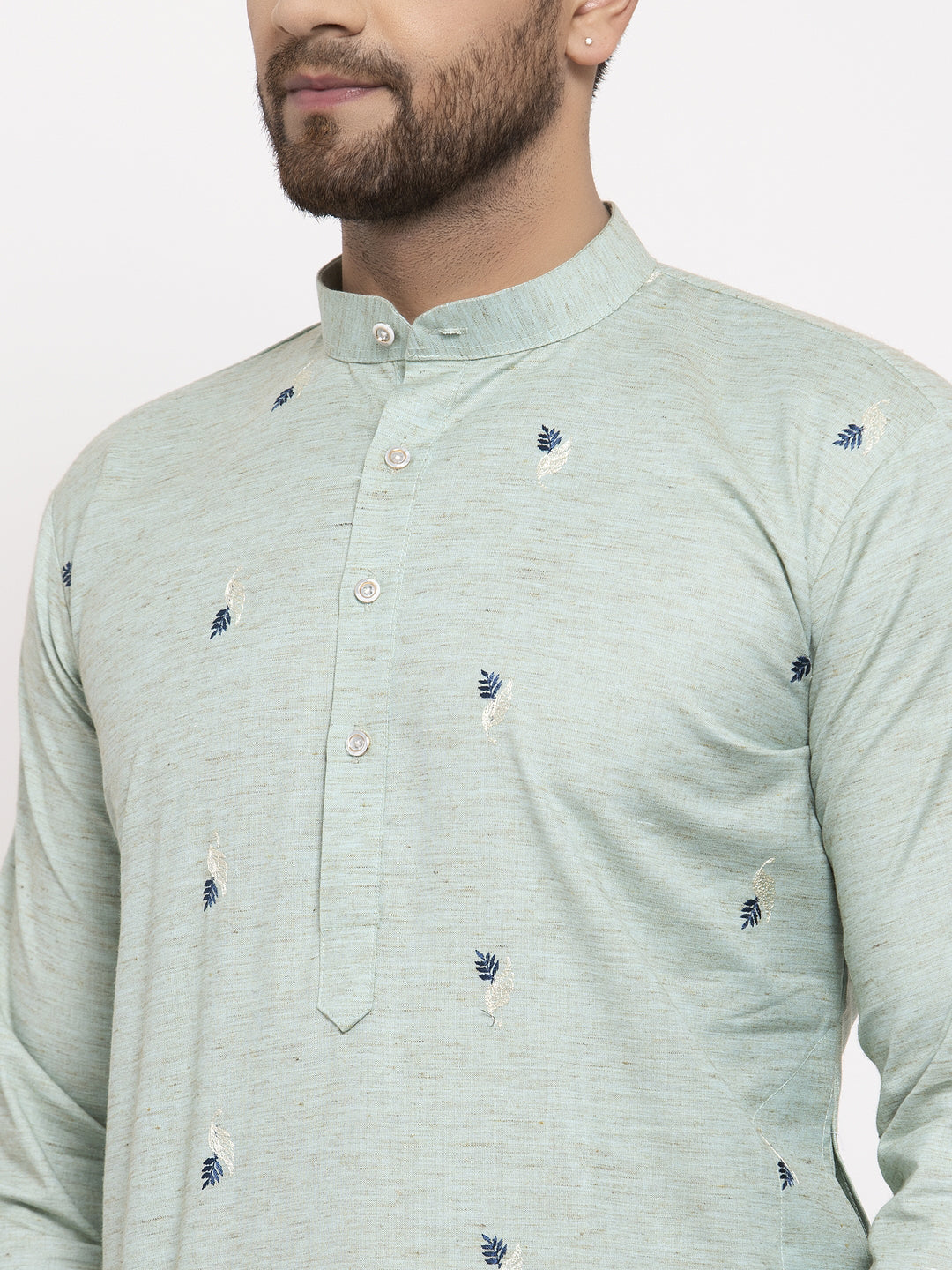 Jompers Men's Beautiful Green Printed Cotton Kurta Only