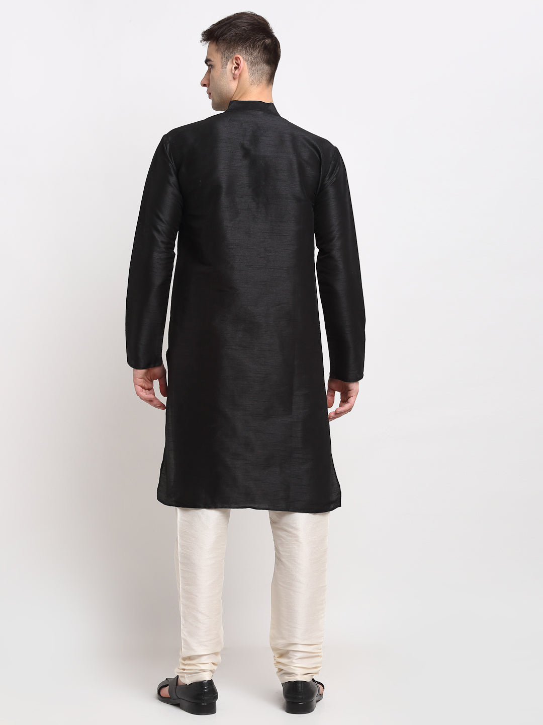 Jompers Men's Black Solid Dupion Silk Kurta Only 
