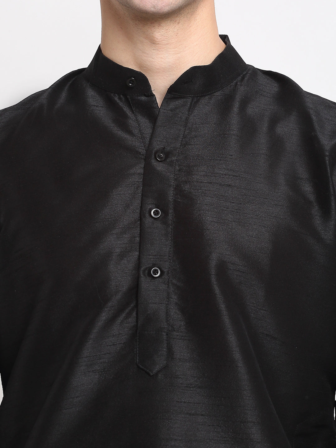 Jompers Men's Black Solid Dupion Silk Kurta Only 