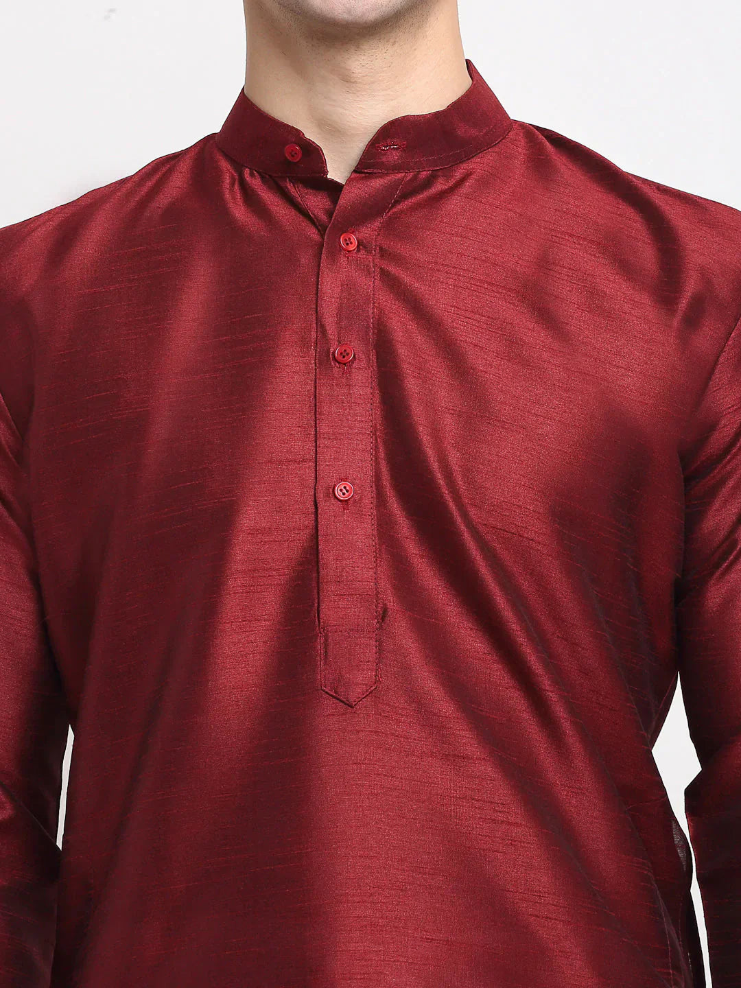Jompers Men's Maroon Solid Dupion Silk Kurta Payjama Set