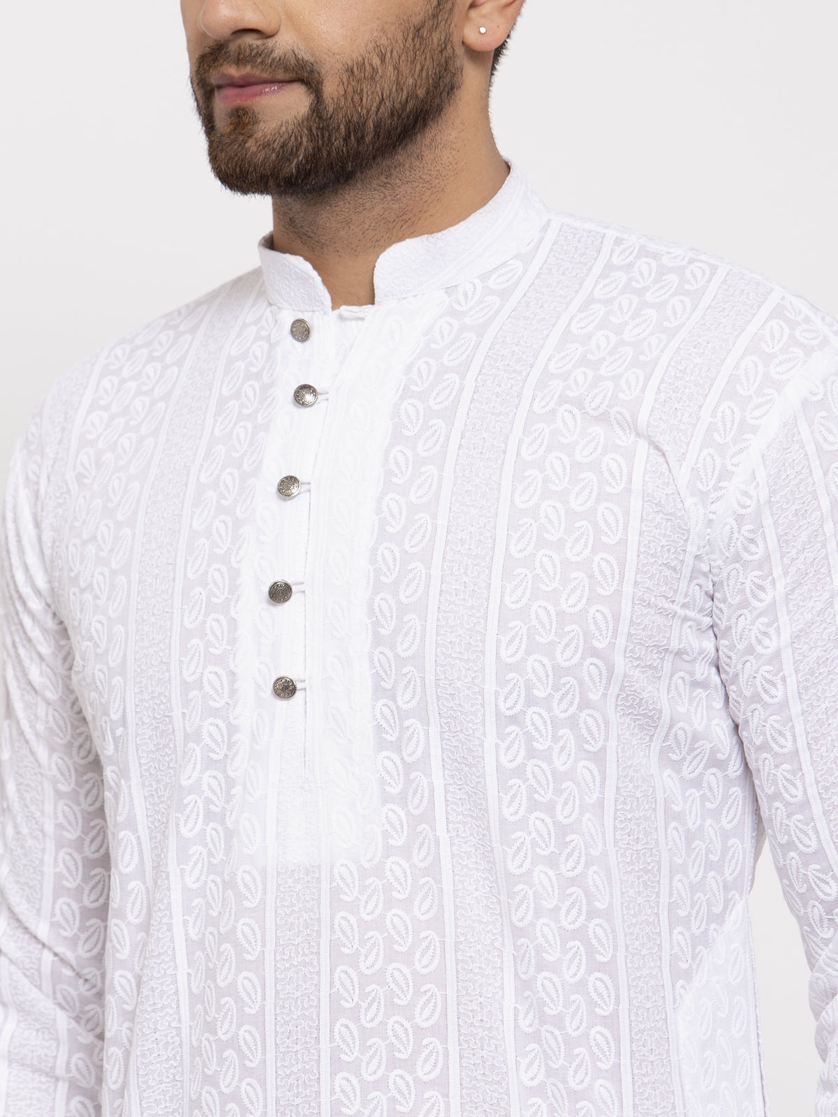 Jompers Men White Embroidered Kurta with Pyjamas 