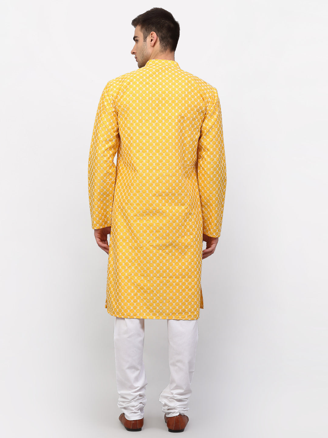 Jompers Men Mustard Chikankari Kurta with Churidar