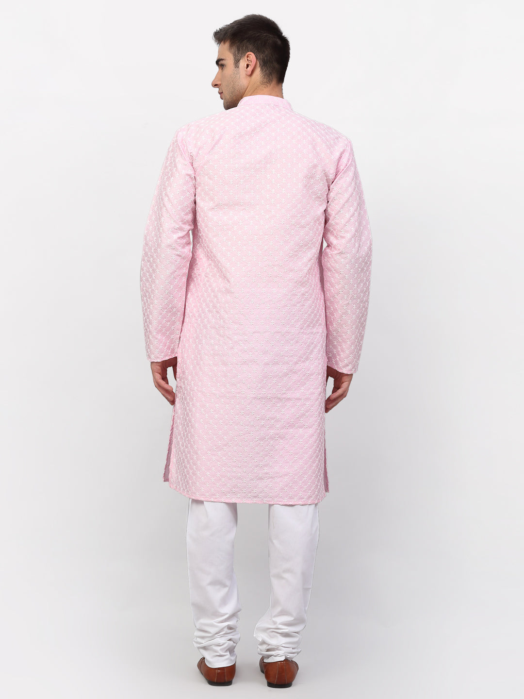 Jompers Men Pink Chikankari Kurta with Churidar