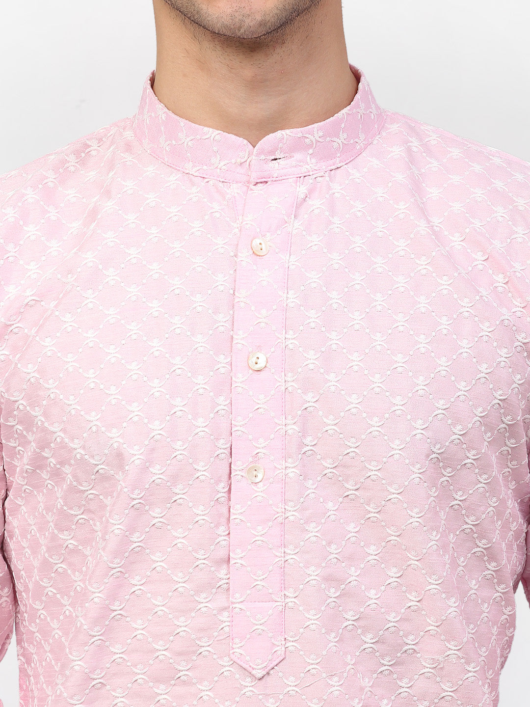Jompers Men Pink Chikankari Kurta with Churidar