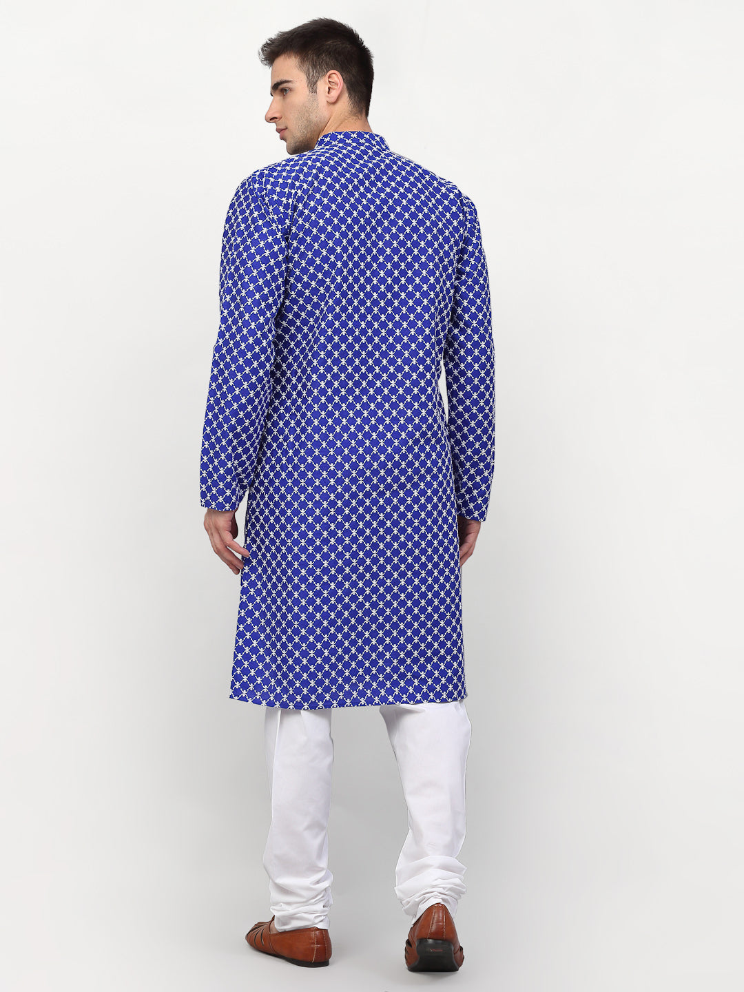 Jompers Men Royal-Blue Chikankari Kurta with Churidar
