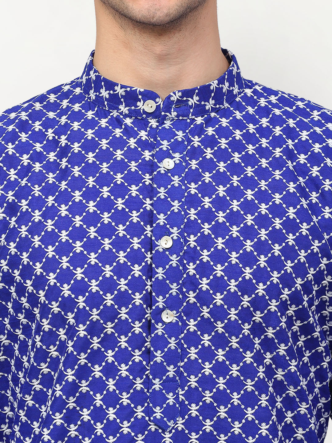 Jompers Men Royal-Blue Chikankari Kurta with Churidar
