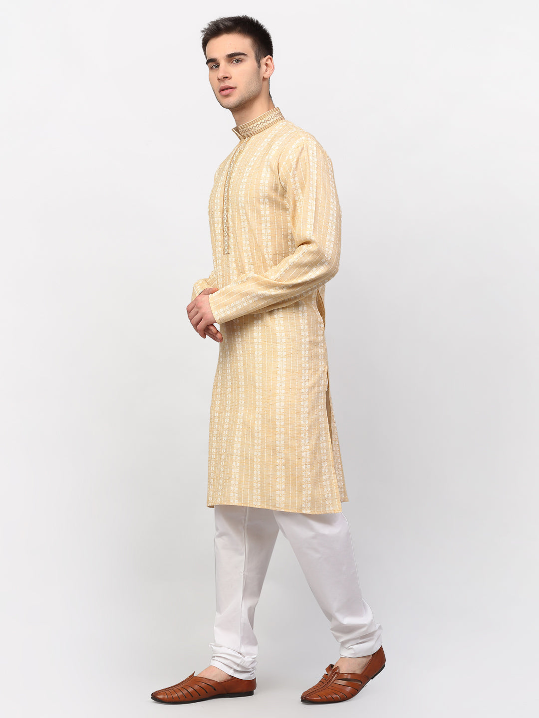 Jompers Men's Beige Woven Kurta Only