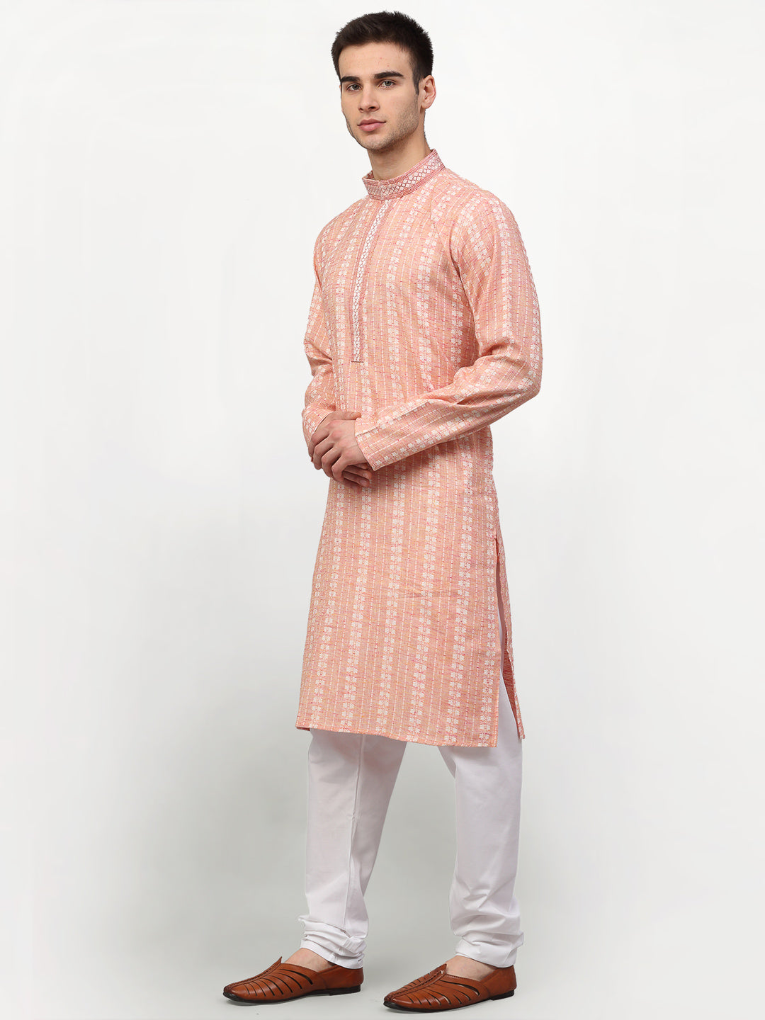 Jompers Men's Pink Woven Kurta Only