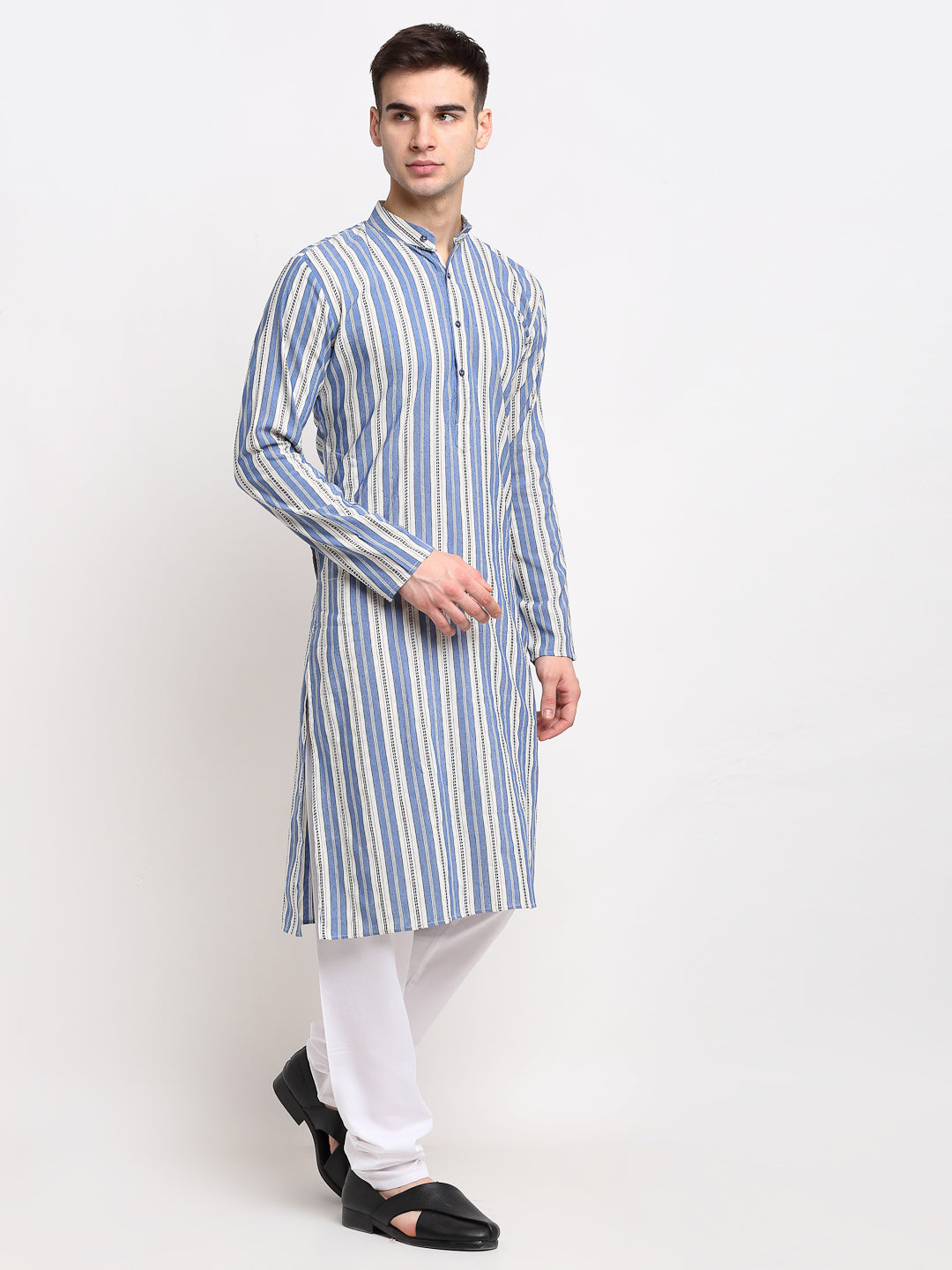 Jompers Men's Blue Cotton Striped Kurta Only