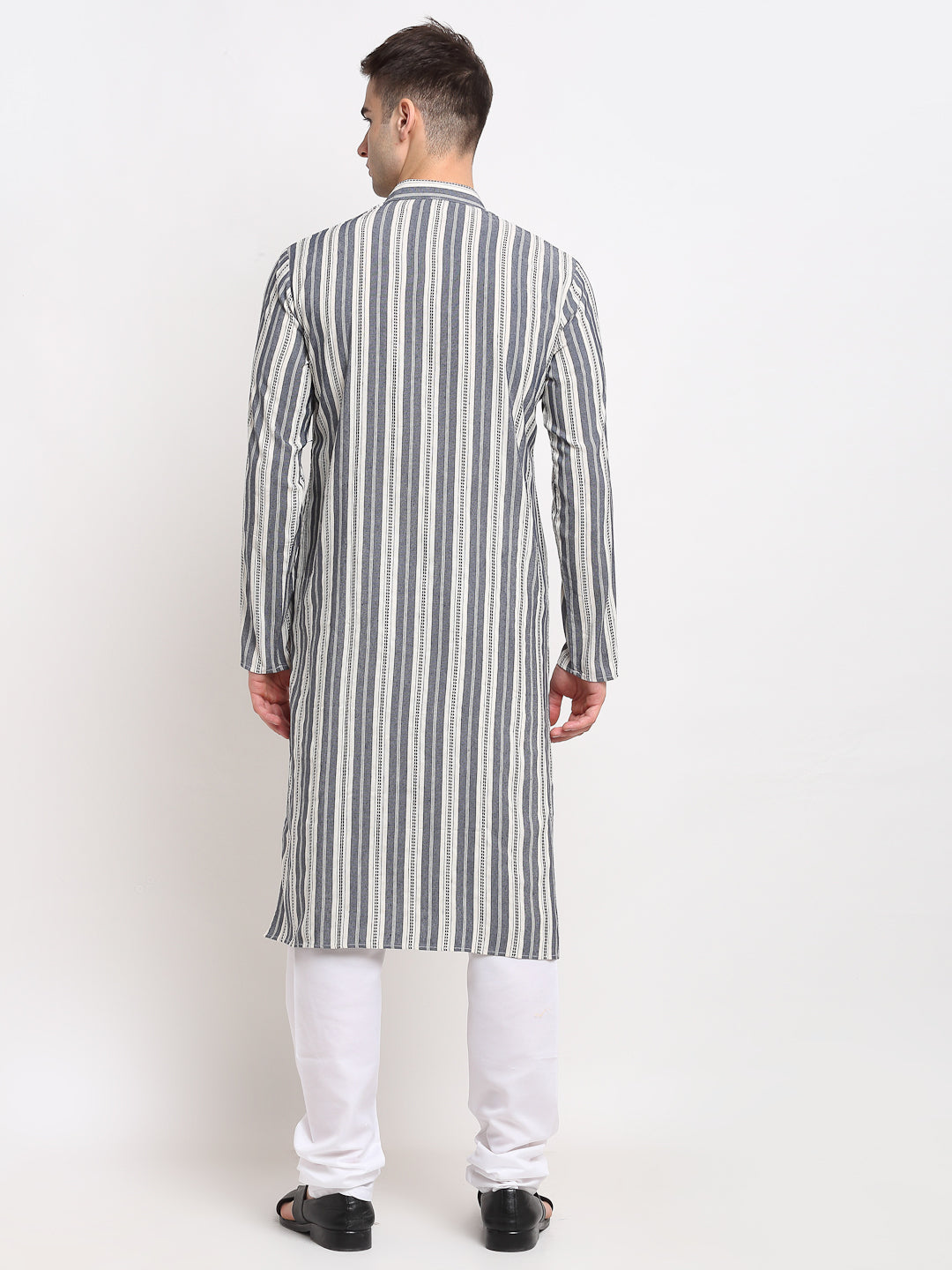 Jompers Men's Grey Cotton Striped Kurta Only