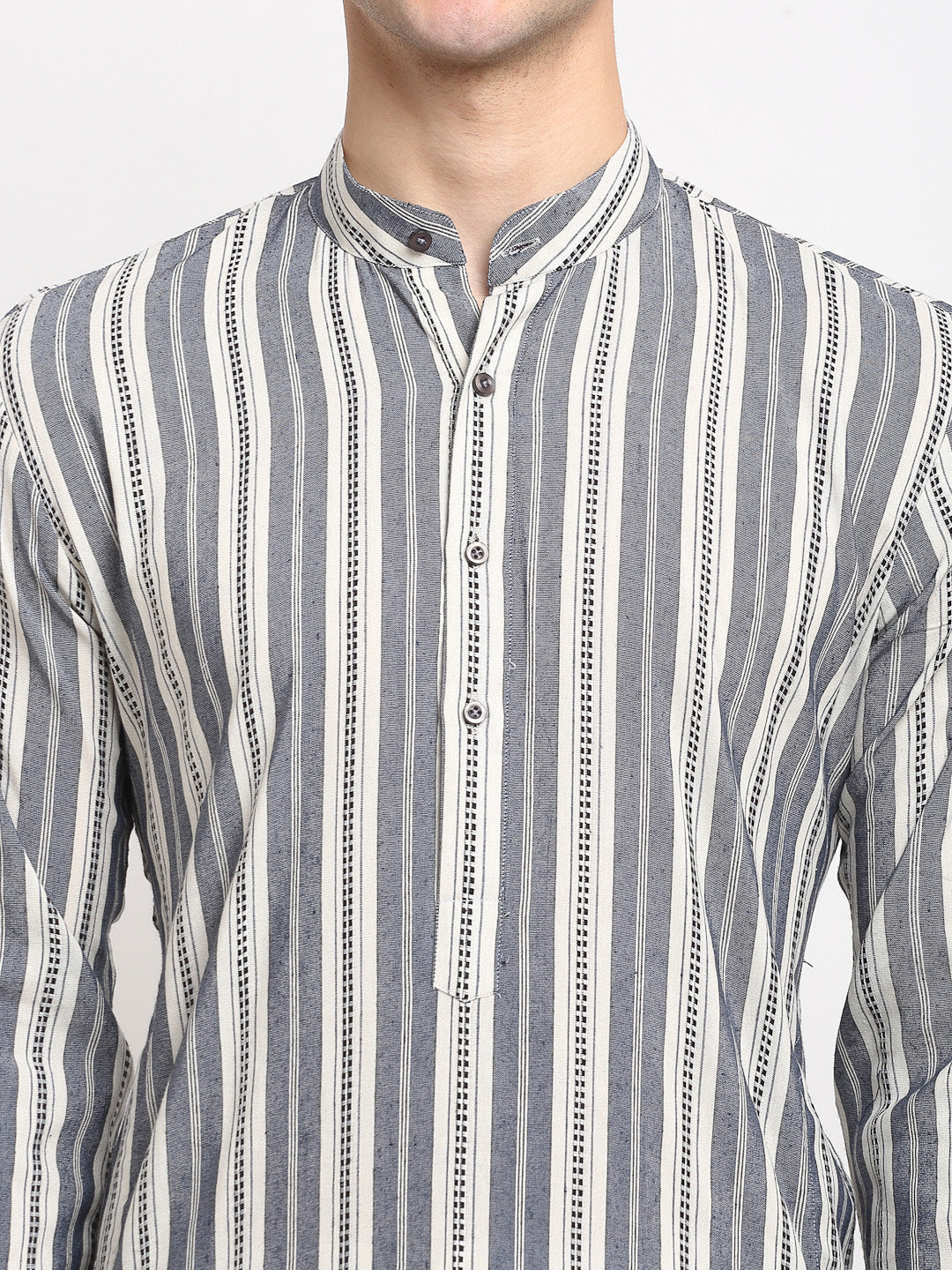 Jompers Men's Grey Cotton Striped Kurta Only
