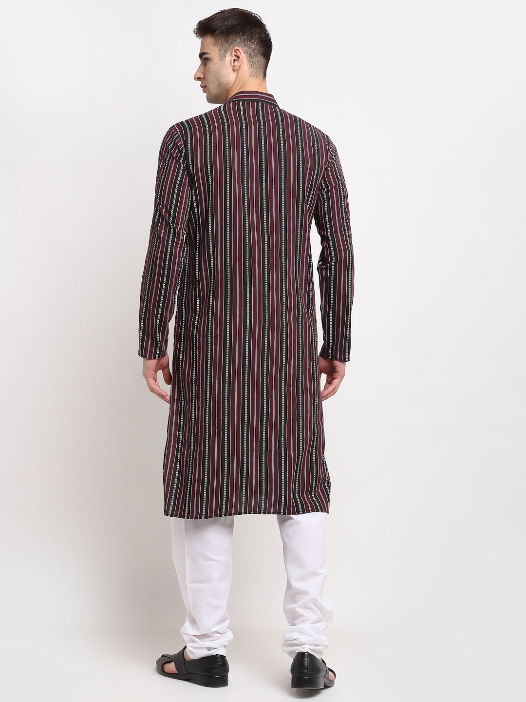 Jompers Men's Maroon Cotton Striped Kurta Only