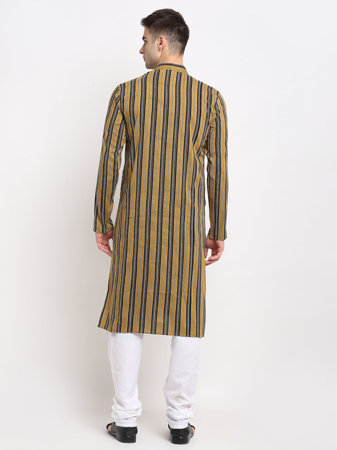 Jompers Men's Mustard Cotton Striped Kurta Only