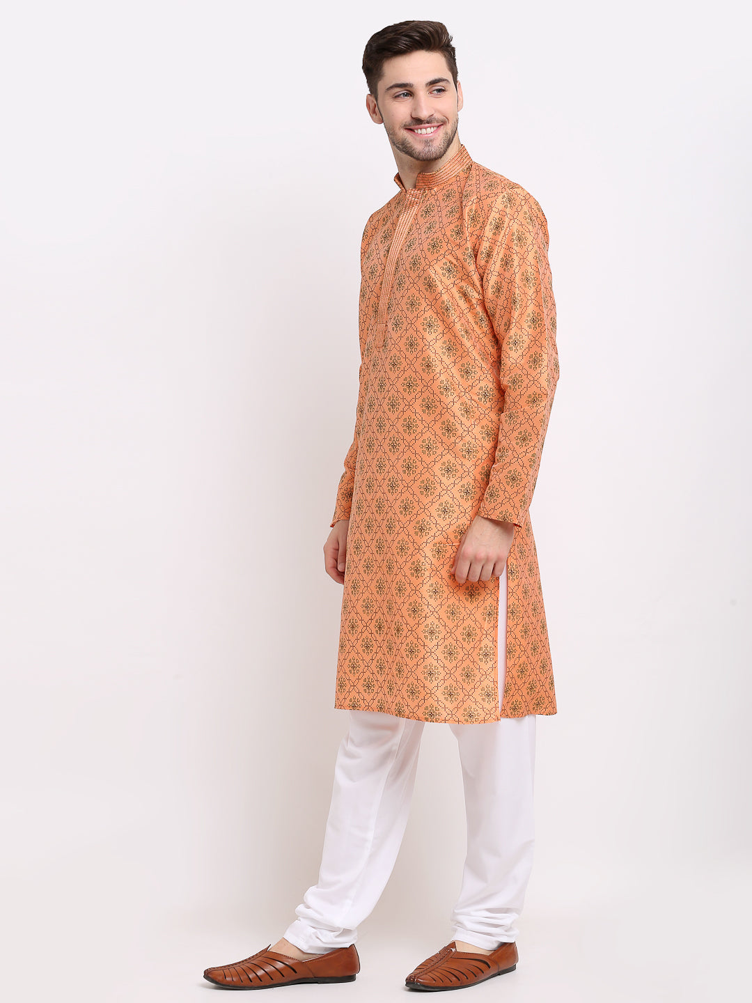 Jompers Men's Orange Woven Kurta Only
