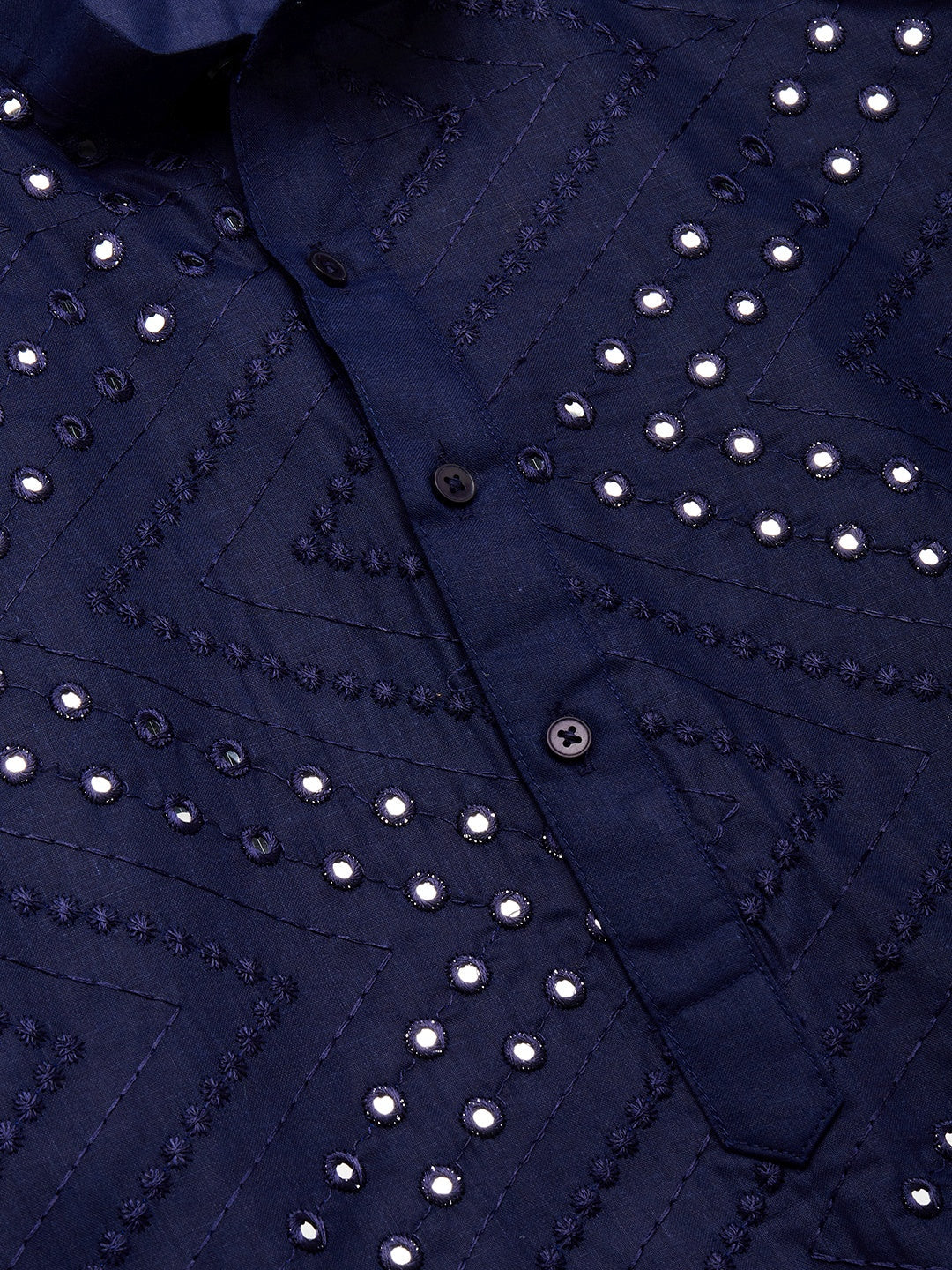 Jompers Men's Navy Embroidered Mirror Work Kurta Only