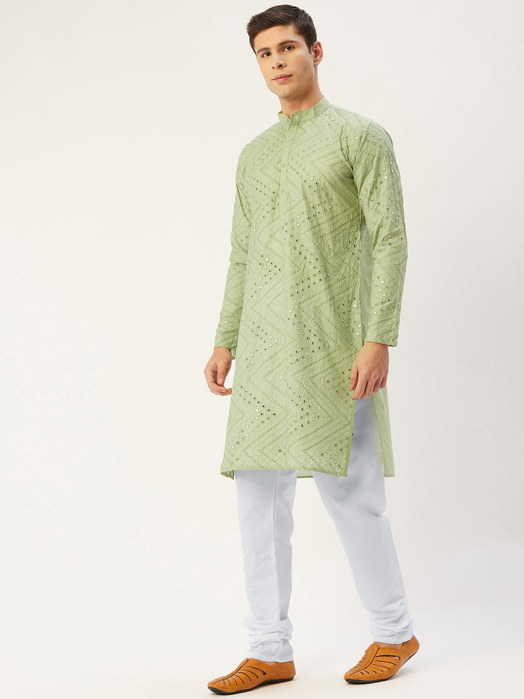 Jompers Men's Pista Embroidered Mirror Work Kurta Only