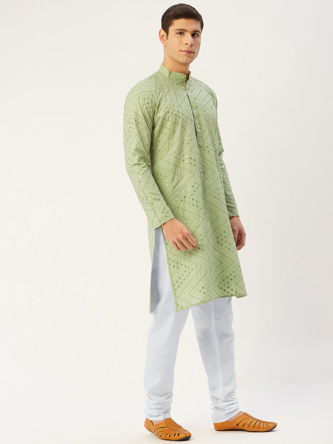Jompers Men's Pista Embroidered Mirror Work Kurta Only