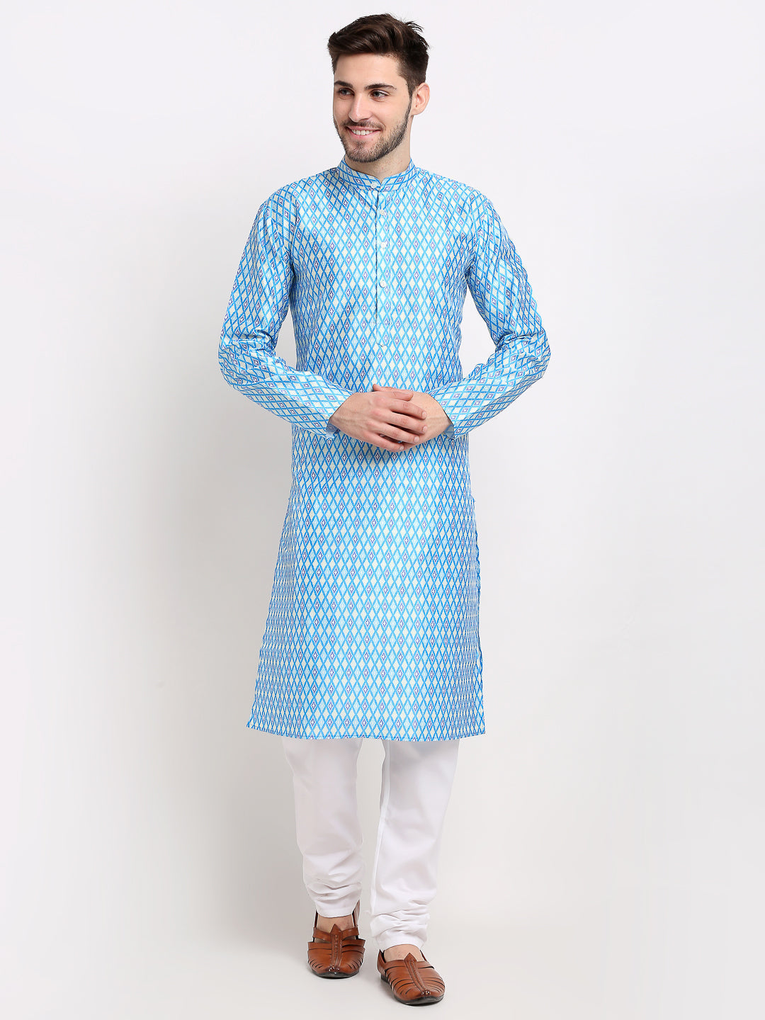 Jompers Men's Sky Dupion Ikkat Kurta Only