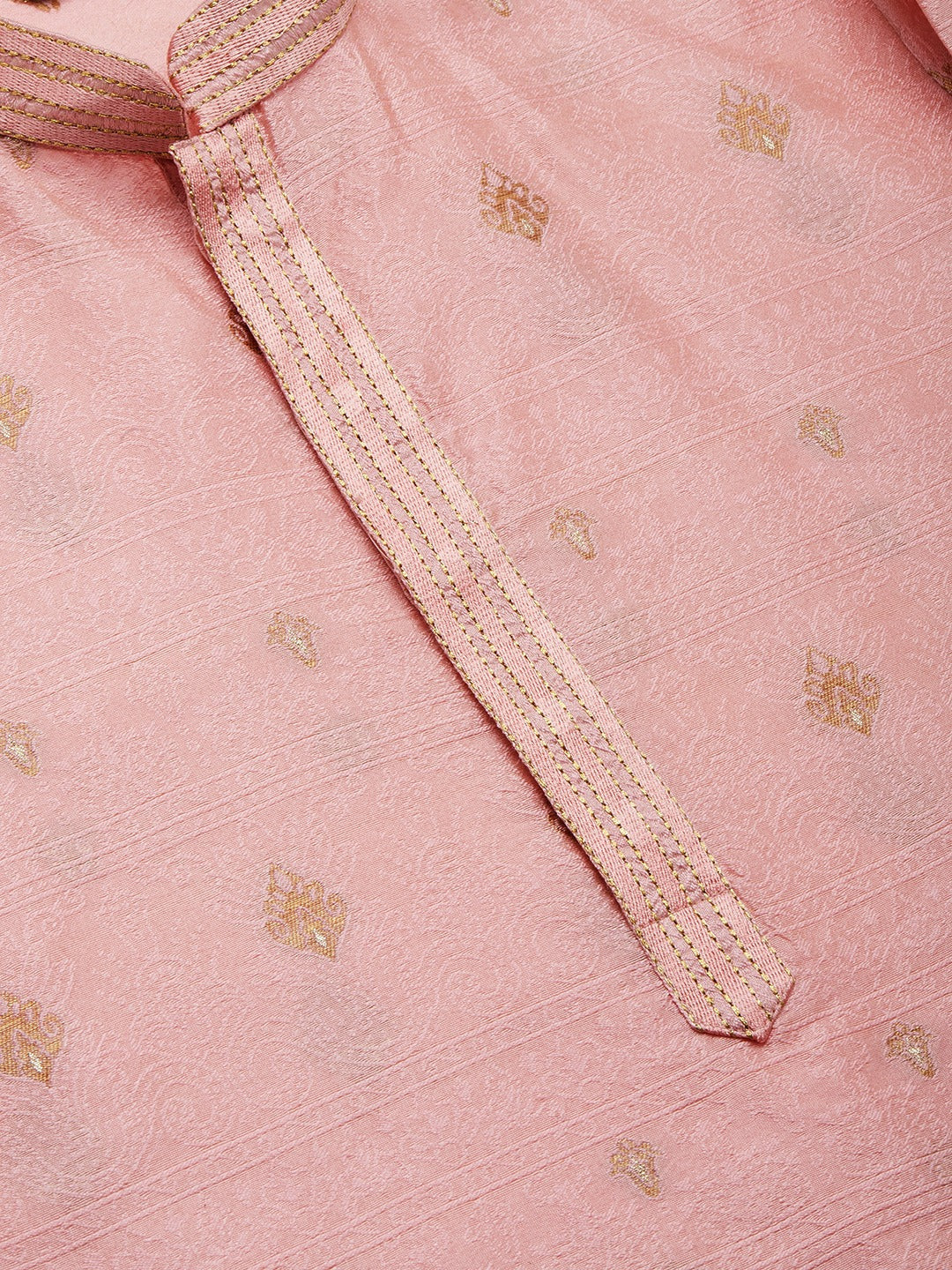 Jompers Men's Pink Coller Embroidered Woven Design Kurta Only