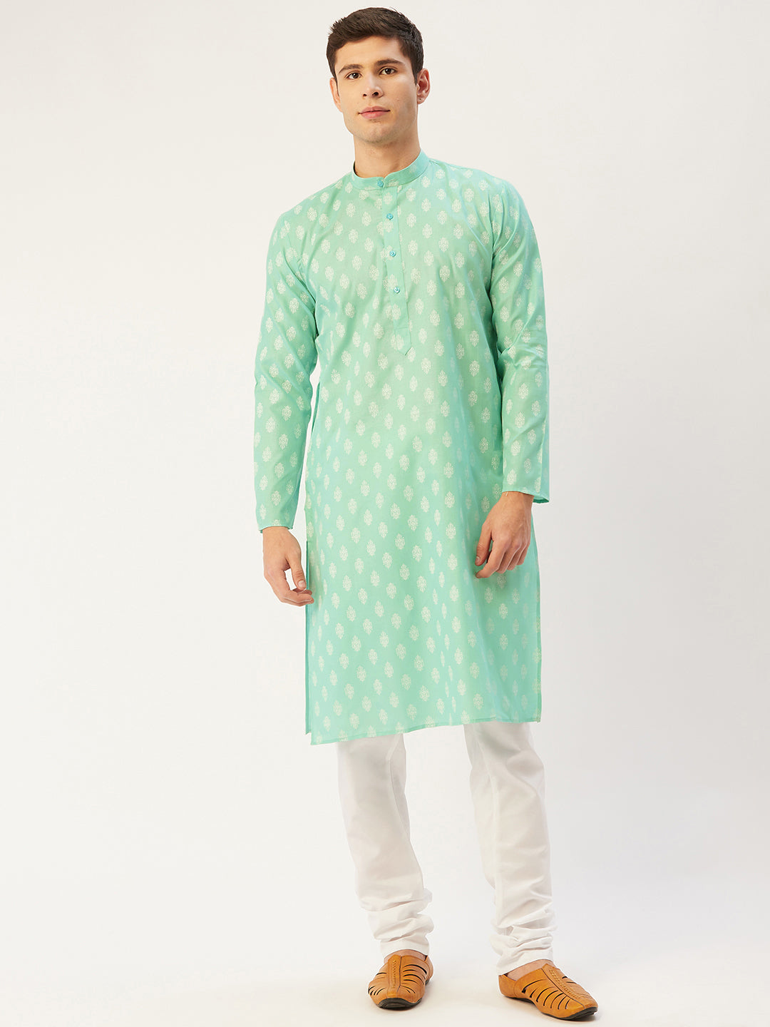 Jompers Men's Green Cotton Floral Printed kurta Pyjama Set 