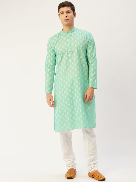 Jompers Men's Green Cotton Floral Printed kurta Pyjama Set 