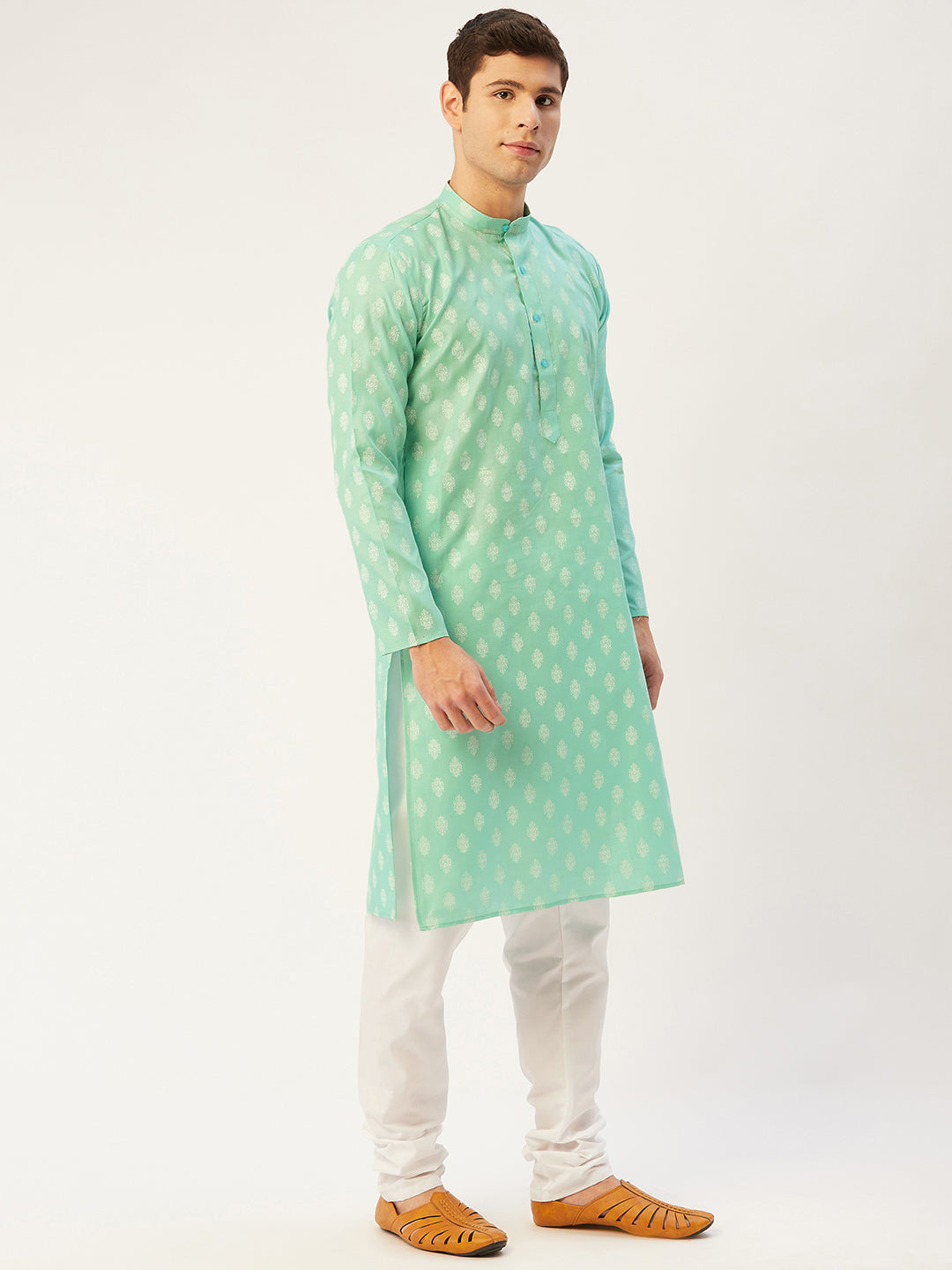 Jompers Men's Green Cotton Floral Printed kurta Pyjama Set 