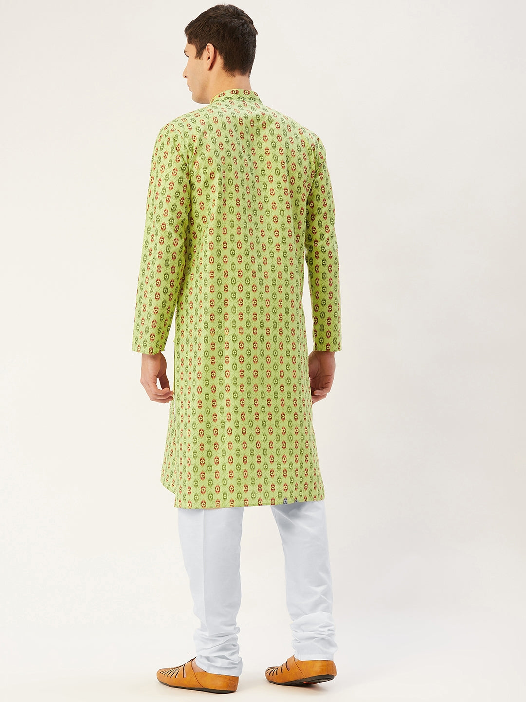 Jompers Men's Green Cotton Ikat printed kurta Only 