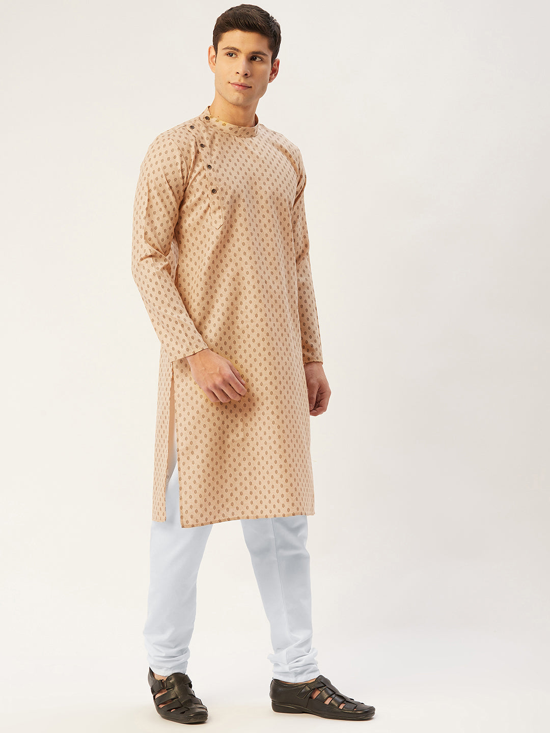 Jompers Men's Beautiful Beige Cotton printed kurta Only